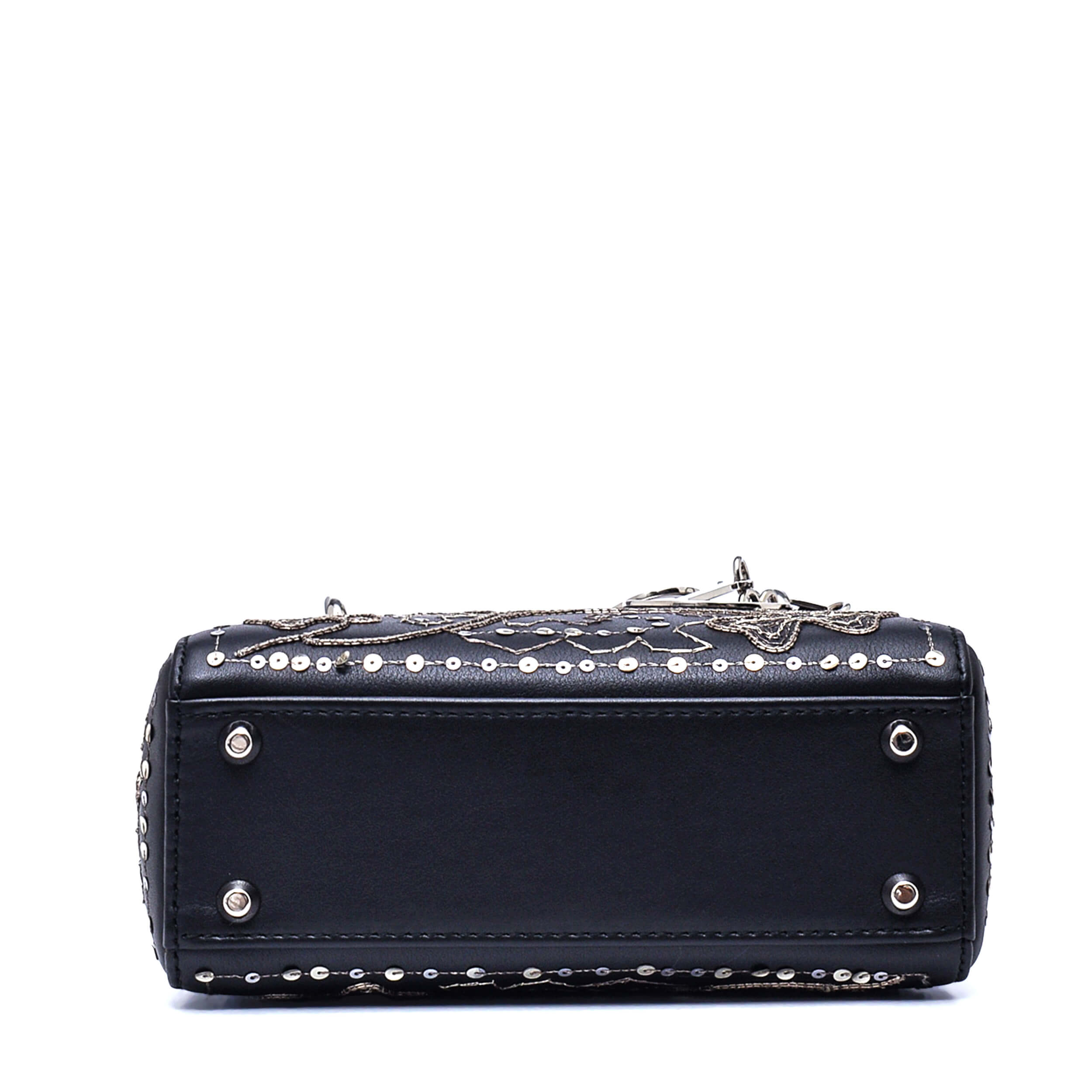 Christian Dior - Black&Sequin Floral Embroidered 2019 Collect Mini Lady Dior Bag with Chain Strap